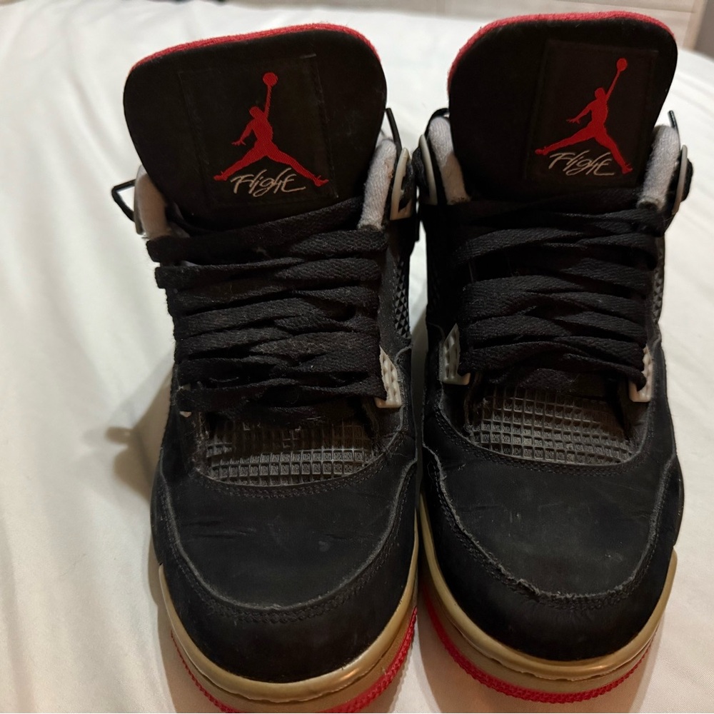 Jordan 4 Men's Black and Red Flight Sneakers